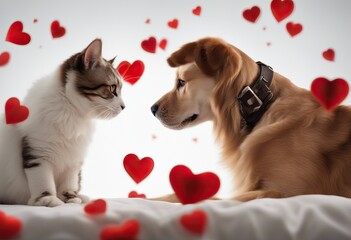 Fototapeta na wymiar white background red dog hearts isolated Cat