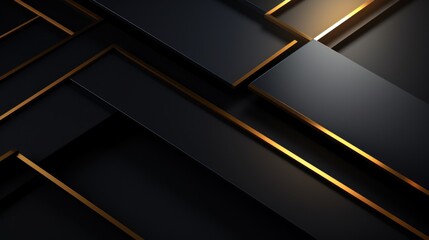 Abstract black and golden metallic background. 3d render illustration design. Generative AI