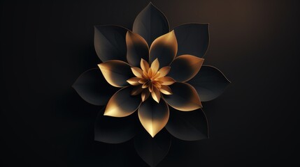 Golden flower on a black background. 3d rendering, 3d illustration. Generative AI