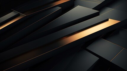 Abstract black background with golden lines. 3d render illustration. Futuristic design Generative AI