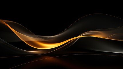 abstract golden wavy lines on a black background. 3d illustration Generative AI