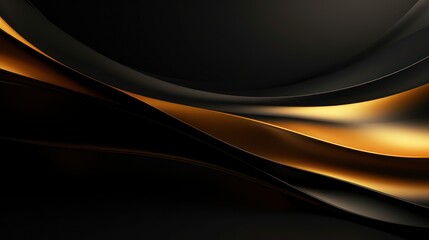 Fototapeta premium Abstract black and golden wavy background. 3d render illustration. Generative AI