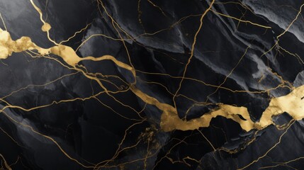 Black marble texture with gold veins. Abstract background and texture for design. Generative AI
