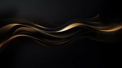 Abstract golden wave on black background. Luxury design element. illustration Generative AI