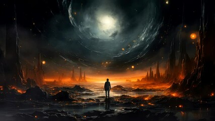 Cosmic Contemplation: A Man Gazes Upon the Infinite Depths of Space