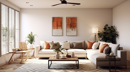 Modern luxury living room interior composition, elegant color palette 