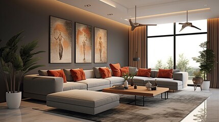 Aesthetic composition of modern elegant living room 