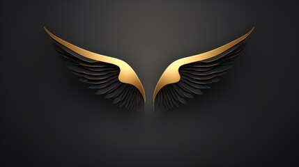 illustration of golden wings on black background. Design element for logo, label, emblem, sign. Generative AI