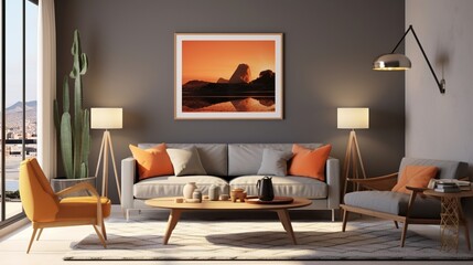 Aesthetic composition of modern elegant living room 