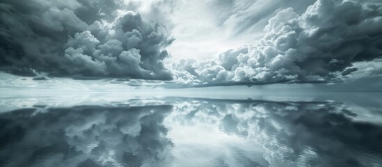 Captivating Grey Sky with Majestic Clouds: A Stunning Photo capturing the Serene Beauty of the Grey Sky, Whimsical Clouds, and their Reflections.