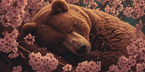 golden brown bear is asleep, generative AI