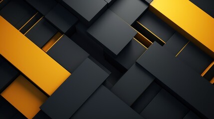 Abstract geometric background with overlapping black and yellow rectangles. illustration Generative AI
