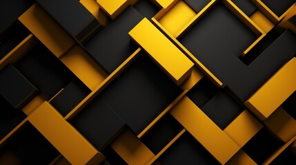 Abstract 3d rendering of black and yellow geometric background. Creative concept graphic design. Generative AI