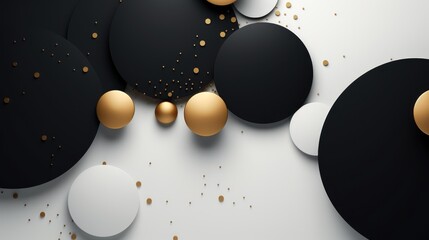 Easter background with black and white eggs and golden confetti. illustration Generative AI
