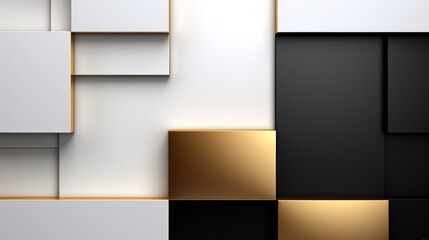 Abstract geometric background. Black, white and gold squares. illustration Generative AI
