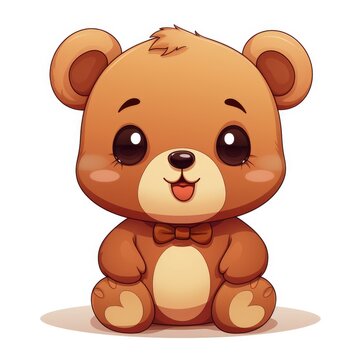 A brown teddy bear sits atop a clean, white floor.