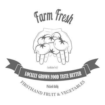 Farm Fresh Products Badge Set Vector Illustration. Contains Images of Barn, Farm Truck, Tractor, Cow, Chicken, Farmer, Eggs, Human Hands, Milk Can, Farm Constructions, Tomatoes.. Item 2