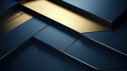 Blue metallic background with golden element. 3d illustration for design. Generative AI