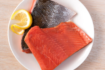 Uncooked Salmon Fish Fillers on a Plate