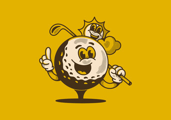Fototapeta premium I'd rather be golfing. Vintage character illustration of a golf ball holding a golf stick