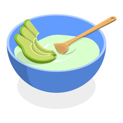 3D Isometric Flat Vector Illustration of Cereal Breakfast, Bowls with Porridge, Fruits, Yogurt and Berries. Item 3