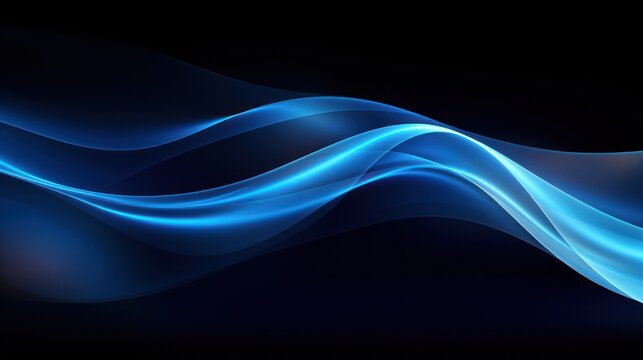 Abstract blue wavy lines on black background. design element. Generative AI