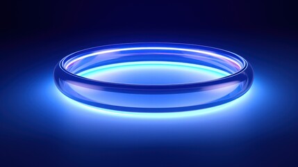 Glowing blue glass ring on a dark background. 3d rendering Generative AI