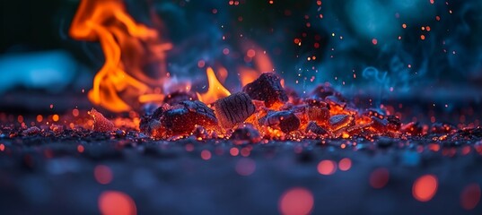 Vibrant and mesmerizing abstract background of burning coals radiating intense heat - obrazy, fototapety, plakaty