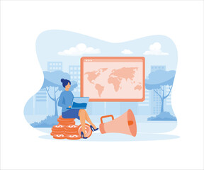  Business marketing, macro marketing metaphors. flat vector modern illustration 