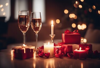 Valentine's Day table room living wine candles glasses interior gifts Burning