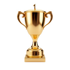 Fototapeta na wymiar Gold trophy with the number 1 on it, on transparency background PNG