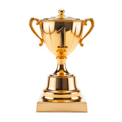 Fototapeta na wymiar Gold trophy with the number 1 on transparency background PNG
