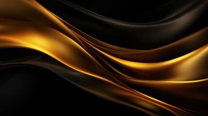Abstract wavy black and gold background. 3d render illustration. Generative AI