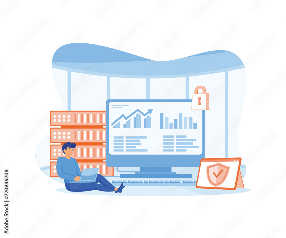 Poster hacker, hacker attack and web security. flat vector modern illustration