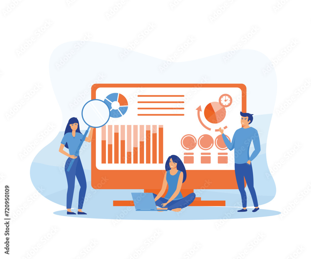 Poster data analysis or header decorate people character for website development and mobile website. flat v