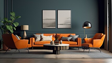 Creative composition of modern elegant living room interior 
