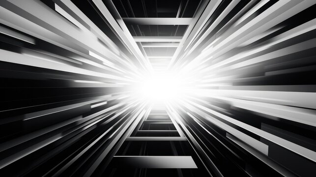 Abstract black background with white lines and light rays. illustration. Generative AI