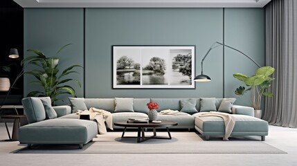 Creative composition of modern elegant living room interior 