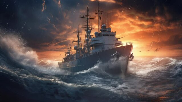 Navigating the Tempest: A Ship Battles Through the Sea's Big Waves