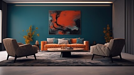 Aesthetic composition of modern elegant living room interior with luxury color palette 