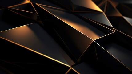 3d rendering of abstract geometric shape in black and gold colors, computer generated background...