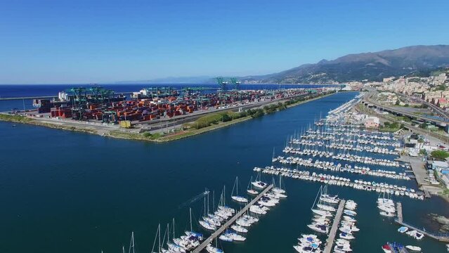 Genoa, Italy, coastal city with transport traffic 
