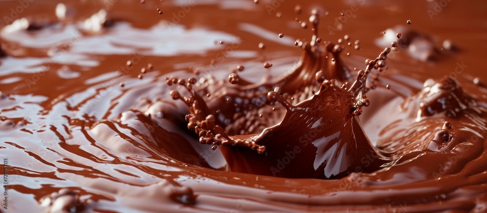 Sticker close-up brownish chocolate splash up-close: a deliciously tempting image of a brownish chocolate sp