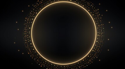 Abstract black background with golden circle and glowing particles. illustration. Generative AI