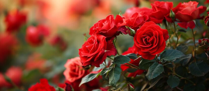 Captivating Red Roses Awaken a Lush Garden Bush