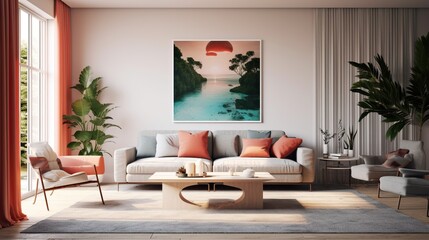 Modern elegant living room interior composition , aesthetic color palette 