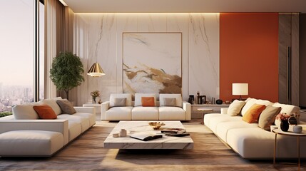 Modern elegant living room interior composition , aesthetic color palette 