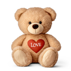 Plush teddy bear holding heart on transparency background PNG