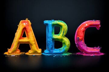 A B C letters covered in dripping melting paint on a black background