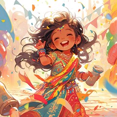 "Holi Harmony: Vibrant Characters Embrace Hindu Festival Joy"2d,3d